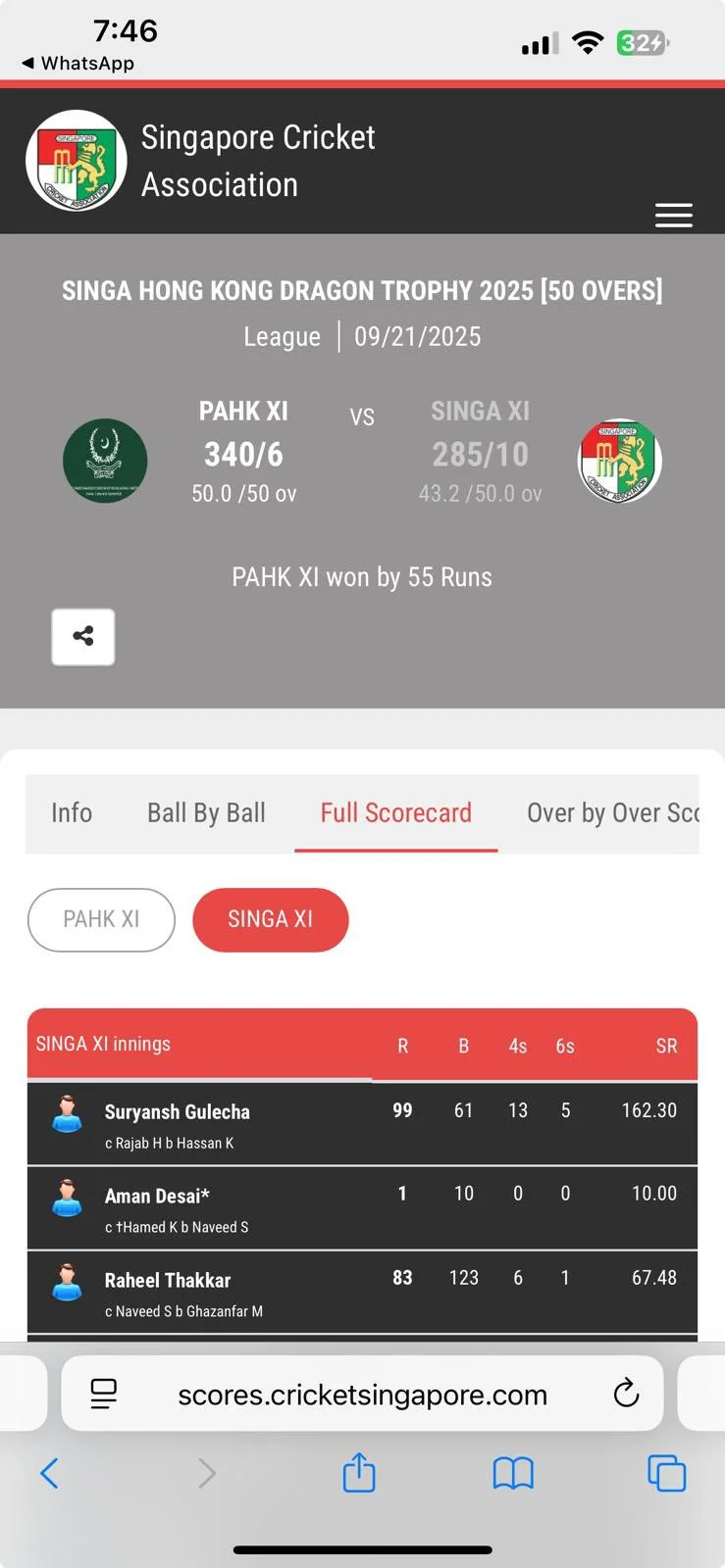 Pakistan Association of Hong Kong CC Triumphs in the Singa Hong Kong Dragons Trophy 2025